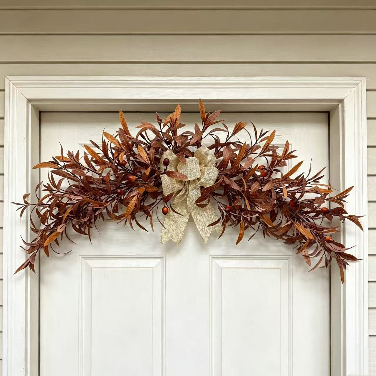 Olivenzweig Girlande 80cm, künstlicher Kranz in Kaffeebraun, täuschend echte Herbstdeko für Wand & Tür, für Hochzeit, Gastronomie & Zuhause