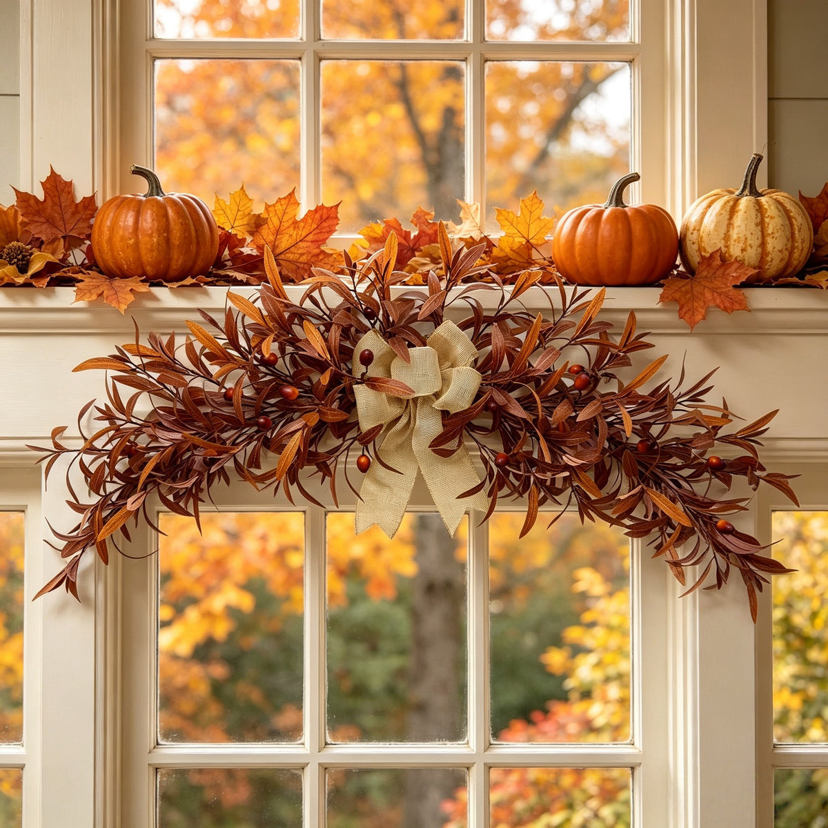 Olivenzweig Girlande 80cm, künstlicher Kranz in Kaffeebraun, täuschend echte Herbstdeko für Wand & Tür, für Hochzeit, Gastronomie & Zuhause