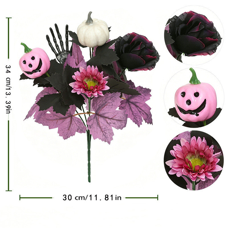 Kürbis Gesteck künstlich 2er-Set, 34 cm, Schwarz | Herbstdeko für Halloween & Erntedank | Realistische Kunstblumen für Tisch & Grabschmuck