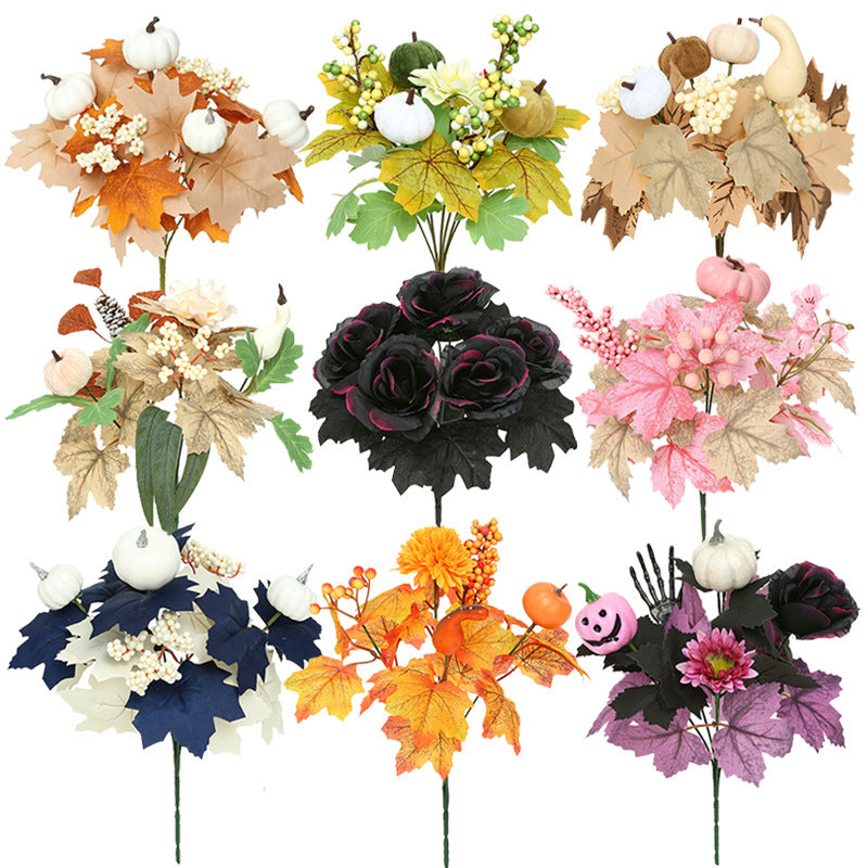 Kürbis Gesteck künstlich 2er-Set, 34 cm, Schwarz | Herbstdeko für Halloween & Erntedank | Realistische Kunstblumen für Tisch & Grabschmuck
