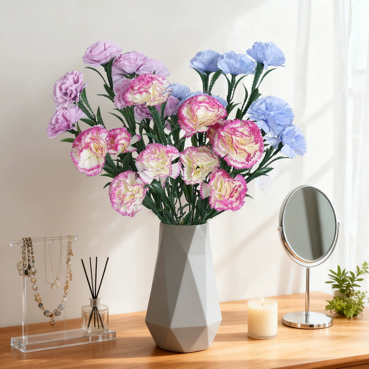 10 Kopf Kunstblumen, 41 cm hoch, realistisch, ideal für Hochzeiten, Innendekoration, Muttertag, langlebig, pflegeleicht