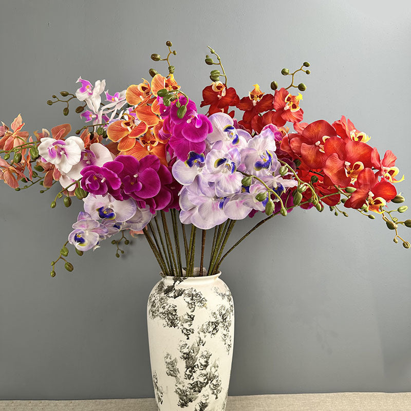 Phalaenopsis Orchideenzweig 100 cm | Real Touch Kunstblume in Herbstfarben | 7 Blüten Ø 10 cm | Echt anfühlend für hohe Vasen, Hochzeit & Deko