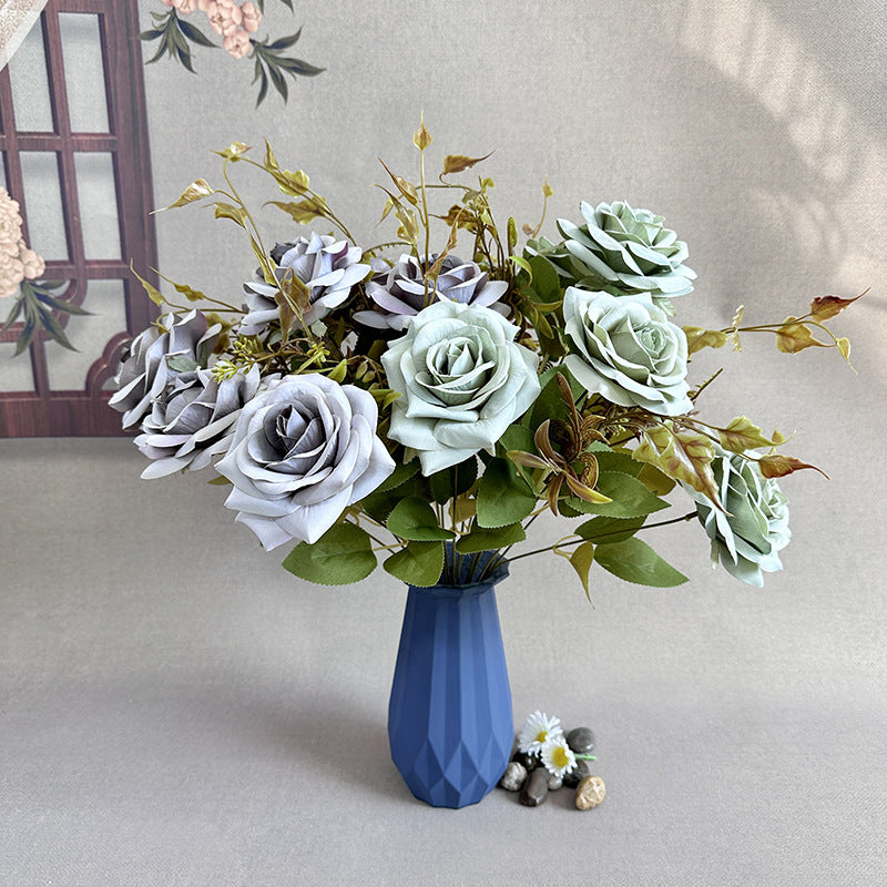 Künstliche Rollrand-Rosen, 55 cm, realistisch, für Hochzeiten, Innendekoration, Cafés, Einzelhandel, langlebig, pflegeleicht