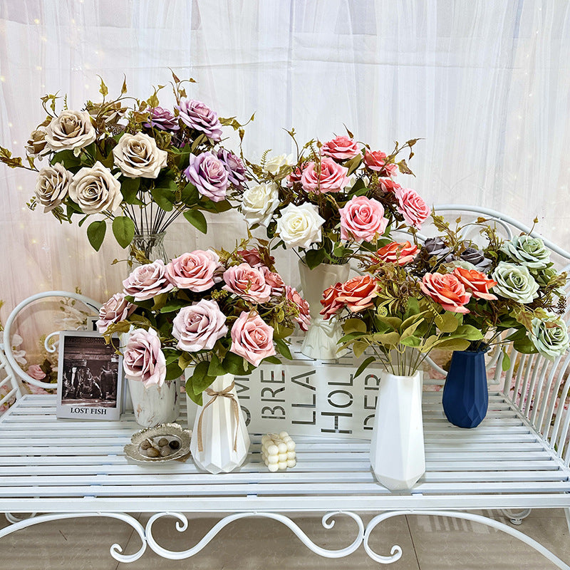 Künstliche Rollrand-Rosen, 55 cm, realistisch, für Hochzeiten, Innendekoration, Cafés, Einzelhandel, langlebig, pflegeleicht
