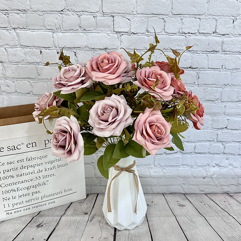 Künstliche Rollrand-Rosen, 55 cm, realistisch, für Hochzeiten, Innendekoration, Cafés, Einzelhandel, langlebig, pflegeleicht