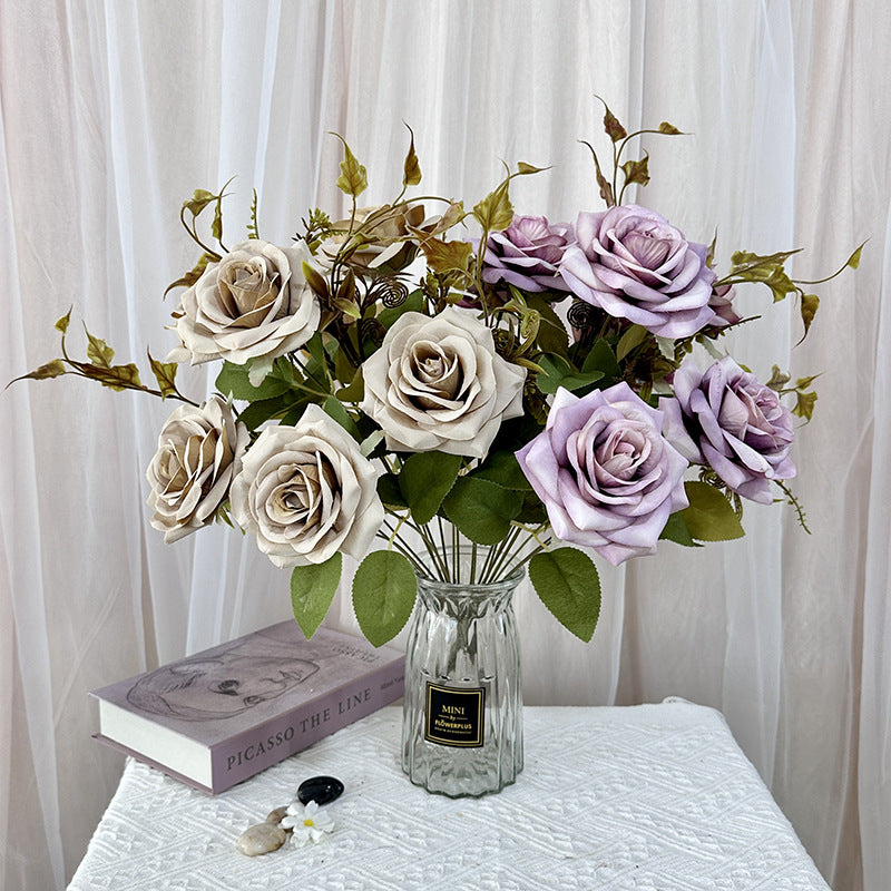 Künstliche Rollrand-Rosen, 55 cm, realistisch, für Hochzeiten, Innendekoration, Cafés, Einzelhandel, langlebig, pflegeleicht