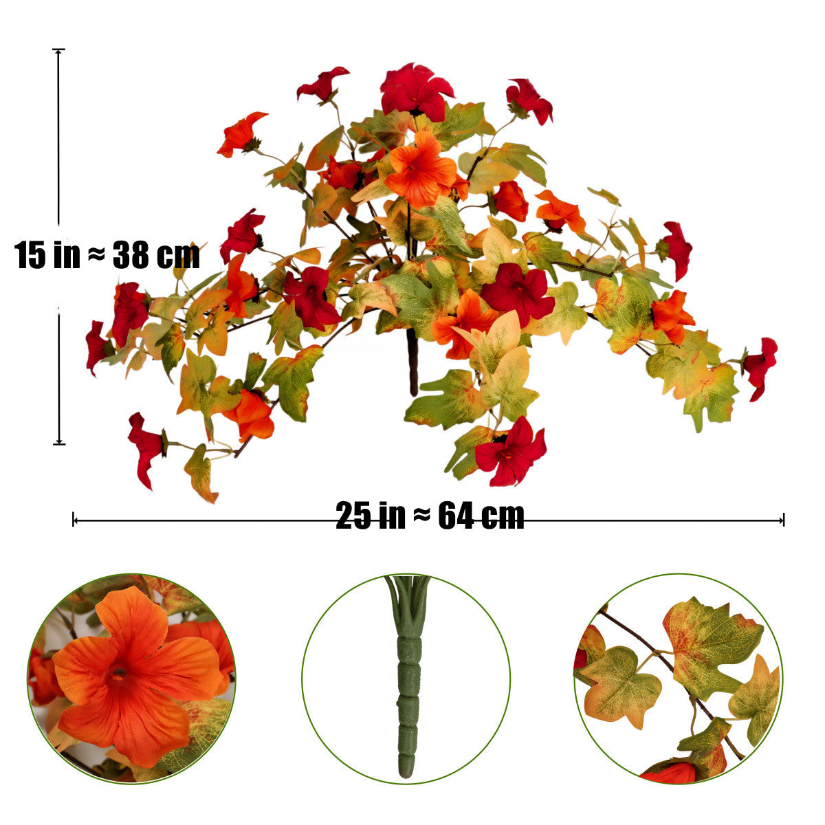 2er Set Künstliche Petunien 64 cm, UV-beständig & Wetterfest, Täuschend echte Kunstblumen für Außenbereich, Balkon, Grabschmuck, Herbstdeko, Hochzeit
