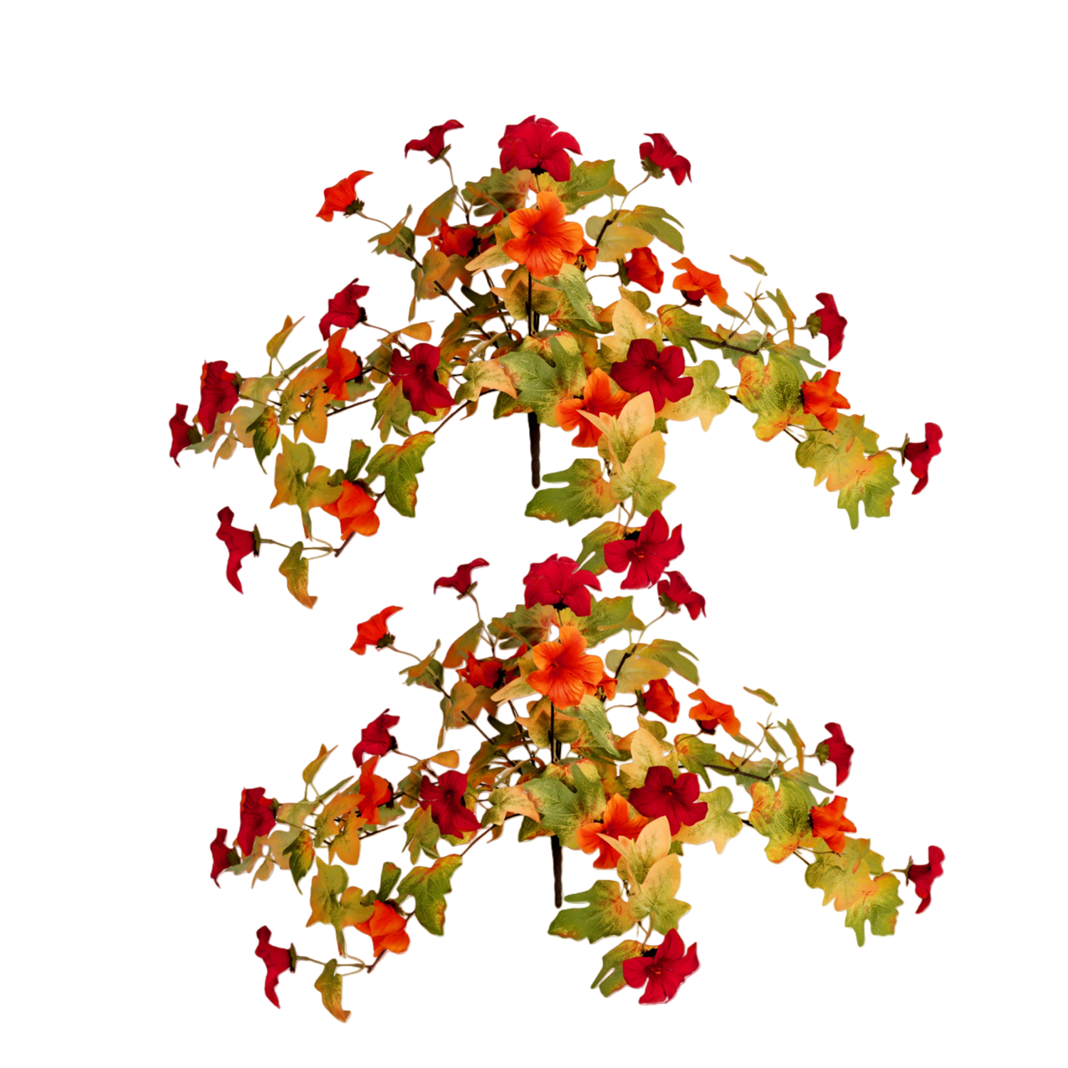 2er Set Künstliche Petunien 64 cm, UV-beständig & Wetterfest, Täuschend echte Kunstblumen für Außenbereich, Balkon, Grabschmuck, Herbstdeko, Hochzeit