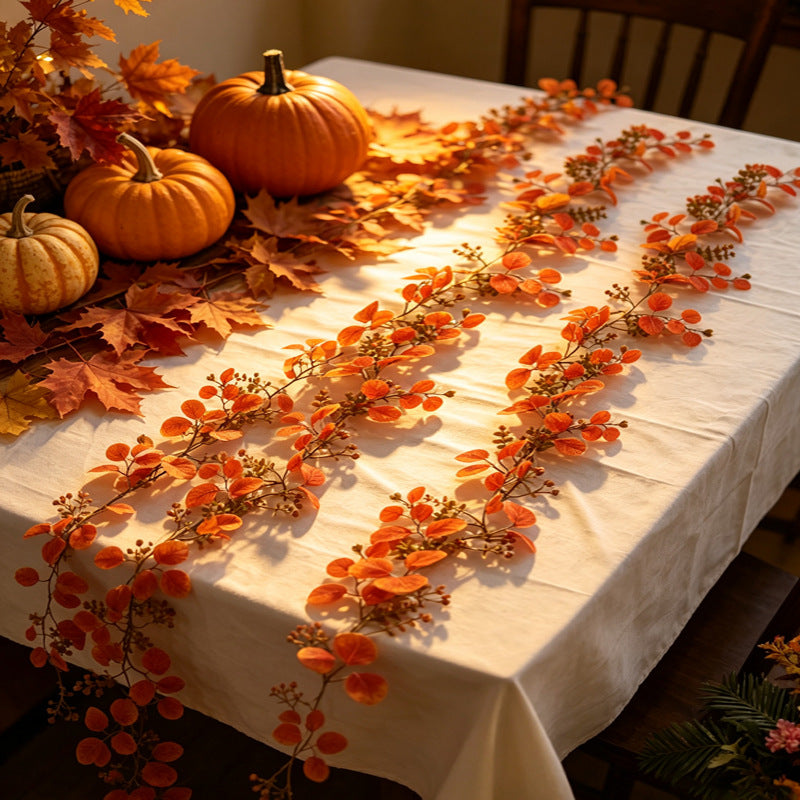 Künstliche Eukalyptusgirlande Herbst, 180cm Täuschend Echte Deko-Rebe in Herbstfarben, Langlebige Tischdeko für Erntedank, Hochzeit, Kamin