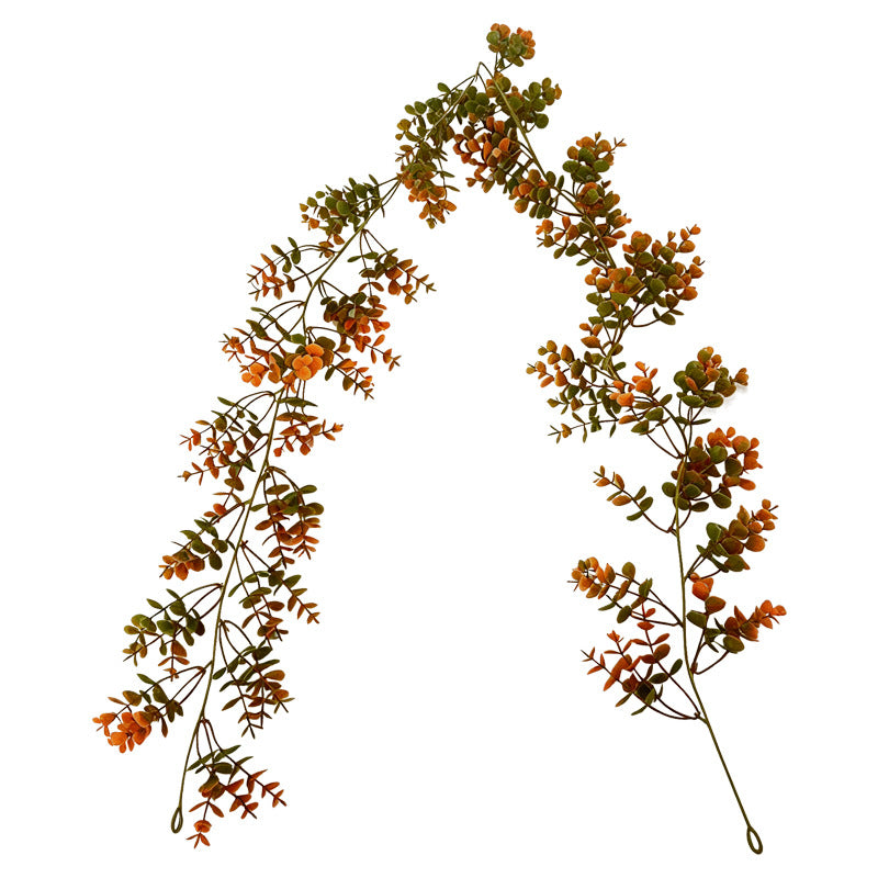 Künstliche Eukalyptusgirlande Herbst, 180cm Täuschend Echte Deko-Rebe in Herbstfarben, Langlebige Tischdeko für Erntedank, Hochzeit, Kamin