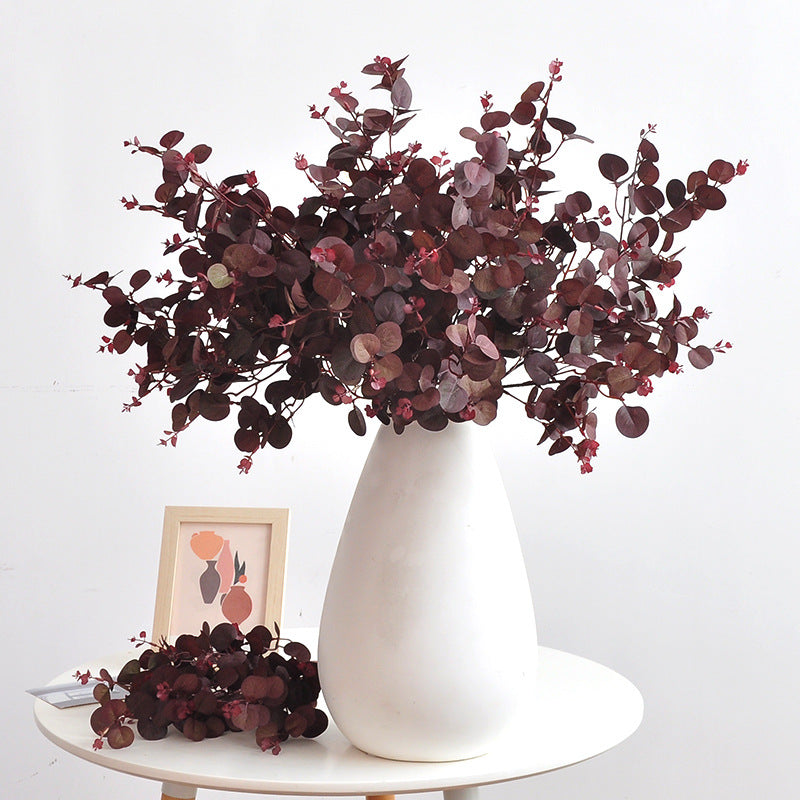 Künstliche Eukalyptus Zweige 3er Set, 75cm lang, Naturgetreue Kunstpflanze in Herbstfarben Weinrot, Deko für Vase, Hochzeit, Floristik & Zuhause