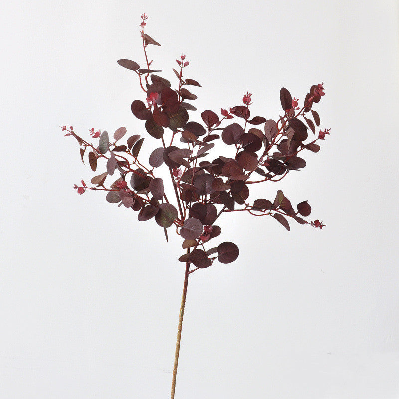 Künstliche Eukalyptus Zweige 3er Set, 75cm lang, Naturgetreue Kunstpflanze in Herbstfarben Weinrot, Deko für Vase, Hochzeit, Floristik & Zuhause