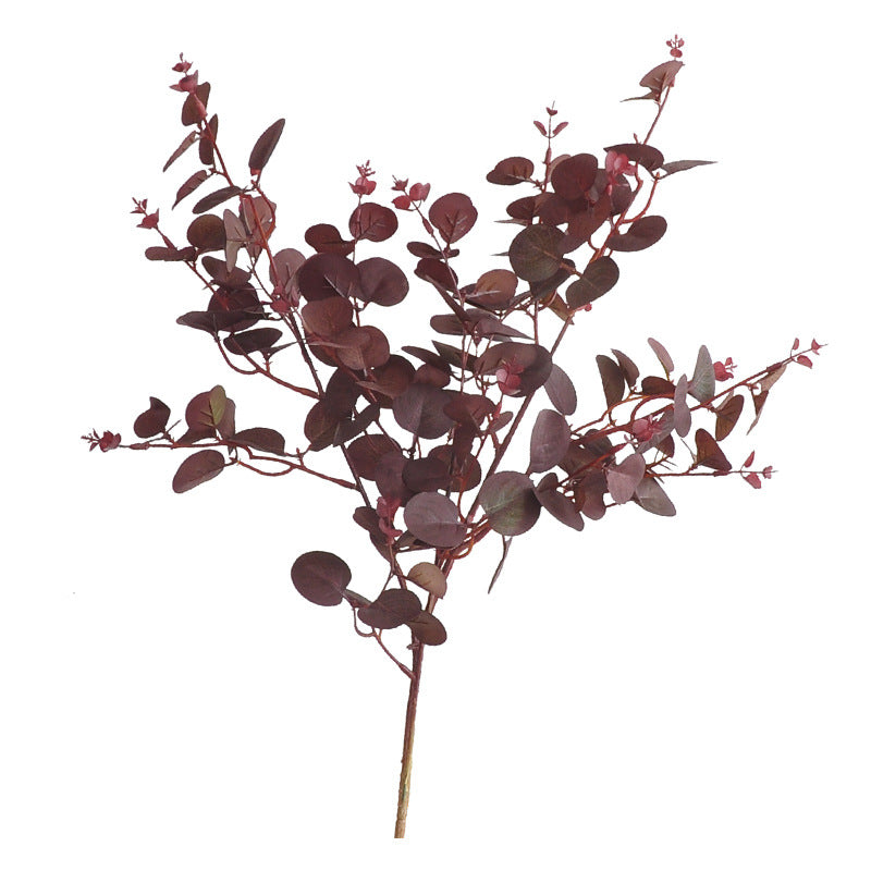 Künstliche Eukalyptus Zweige 3er Set, 75cm lang, Naturgetreue Kunstpflanze in Herbstfarben Weinrot, Deko für Vase, Hochzeit, Floristik & Zuhause