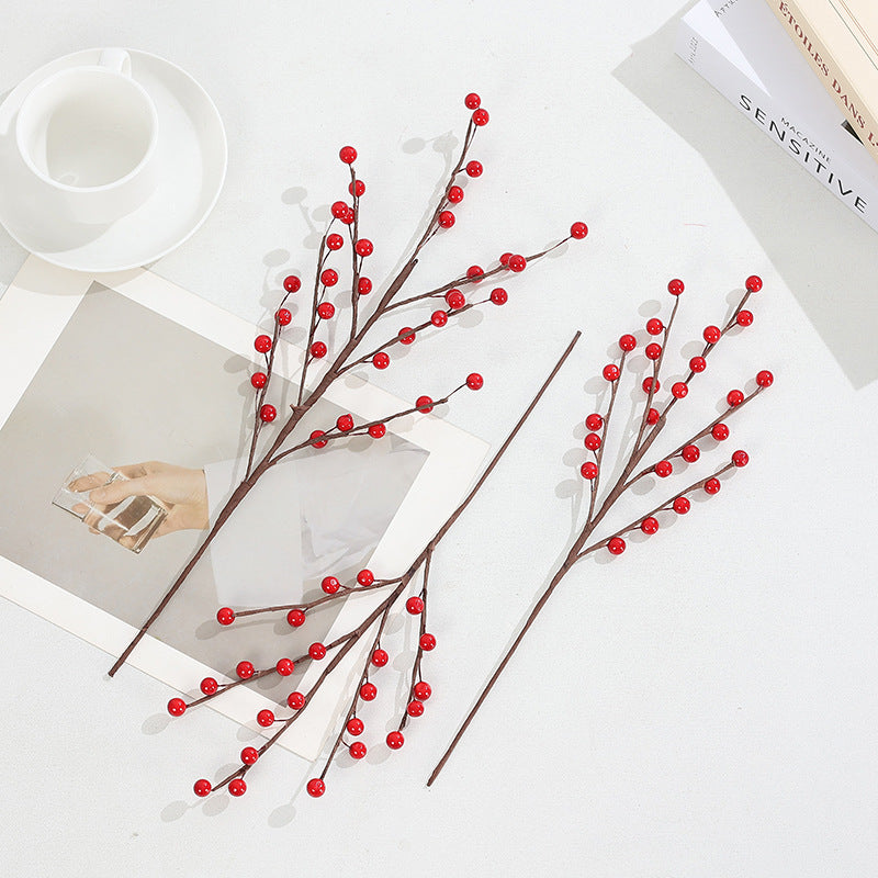 Künstlicher Roter Beeren-Zweig, 38 cm, Naturgetreue Deko-Beeren für Vase, Herbst- & Weihnachtsdeko, Gestecke, Hochzeit, Grabschmuck