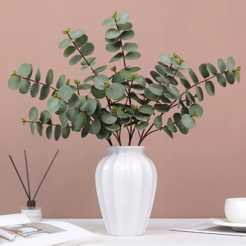 Künstlicher Eukalyptuszweig 50 cm, Silberdollar-Eukalyptus, realistischer Dekozweig für Vase, Hochzeit, Floristik, langlebige Kunstpflanze