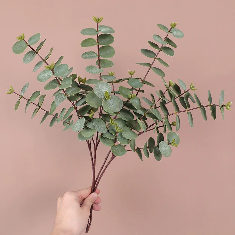 Künstlicher Eukalyptuszweig 50 cm, Silberdollar-Eukalyptus, realistischer Dekozweig für Vase, Hochzeit, Floristik, langlebige Kunstpflanze