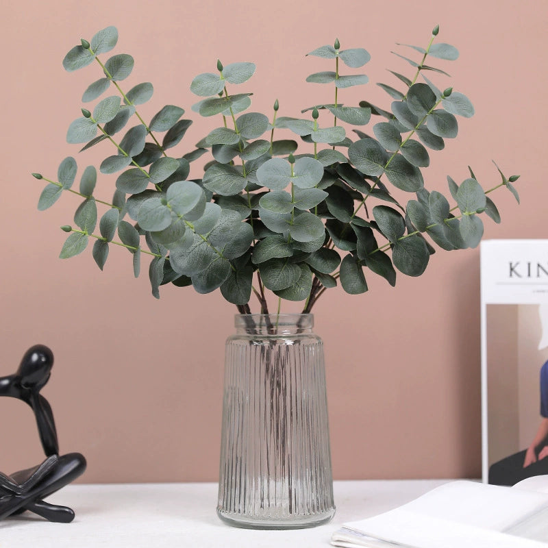 Künstlicher Eukalyptuszweig 50 cm, Silberdollar-Eukalyptus, realistischer Dekozweig für Vase, Hochzeit, Floristik, langlebige Kunstpflanze