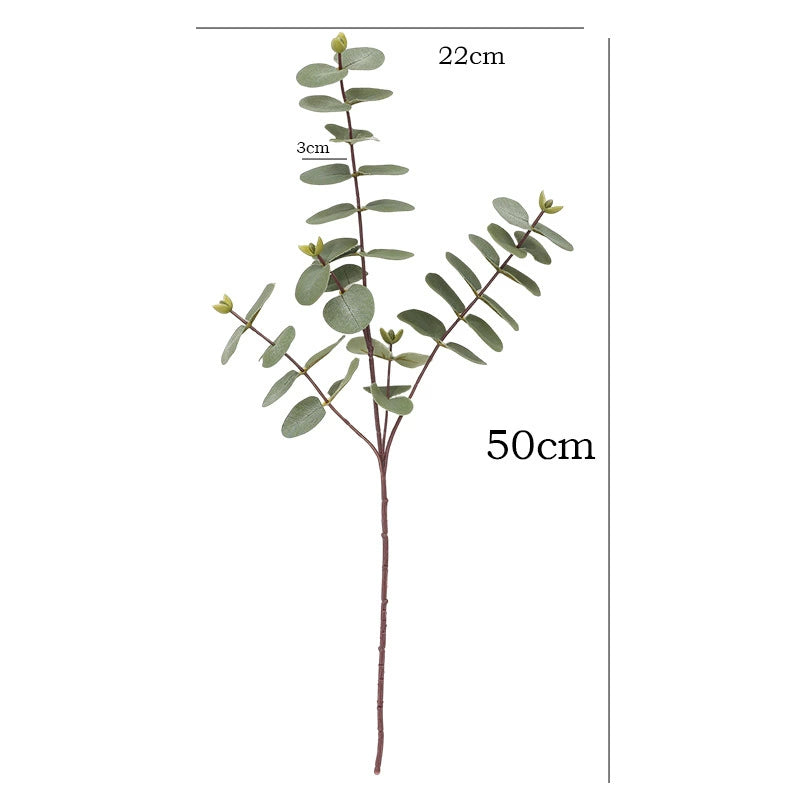 Künstlicher Eukalyptuszweig 50 cm, Silberdollar-Eukalyptus, realistischer Dekozweig für Vase, Hochzeit, Floristik, langlebige Kunstpflanze