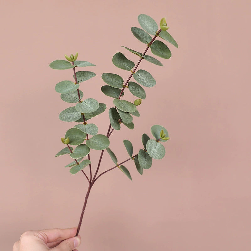 Künstlicher Eukalyptuszweig 50 cm, Silberdollar-Eukalyptus, realistischer Dekozweig für Vase, Hochzeit, Floristik, langlebige Kunstpflanze