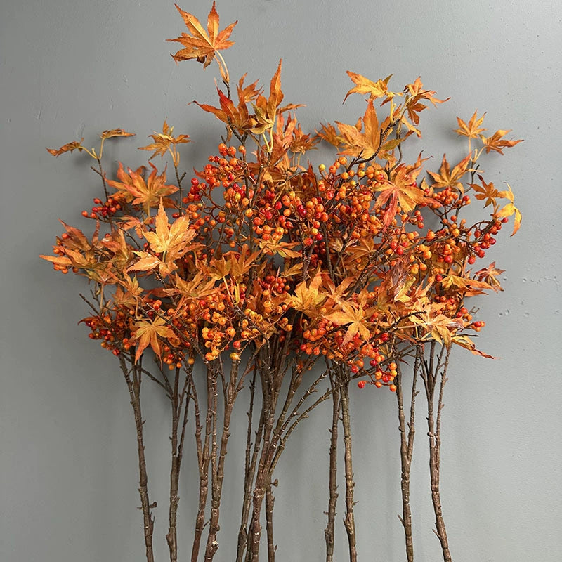 Künstlicher Ahornzweig 100 cm, Herbstzweig mit Beeren, Täuschend Echt, Ideal für Herbstdeko, Vase, Floristik & Hochzeit