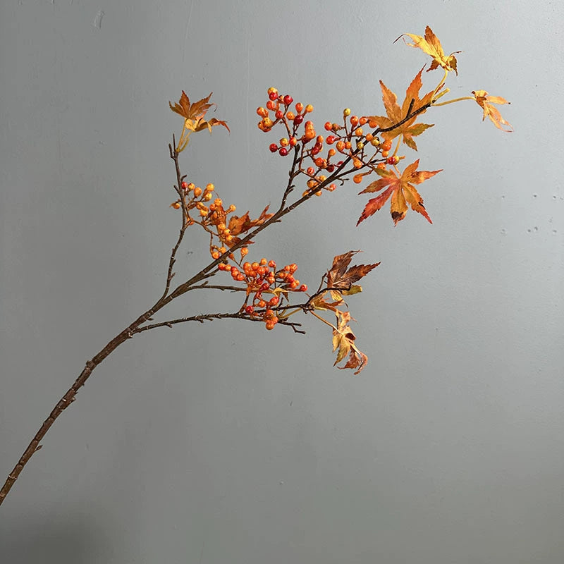 Künstlicher Ahornzweig 100 cm, Herbstzweig mit Beeren, Täuschend Echt, Ideal für Herbstdeko, Vase, Floristik & Hochzeit
