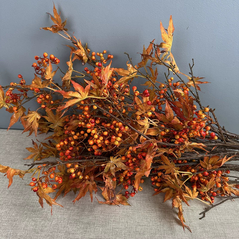 Künstlicher Ahornzweig 100 cm, Herbstzweig mit Beeren, Täuschend Echt, Ideal für Herbstdeko, Vase, Floristik & Hochzeit