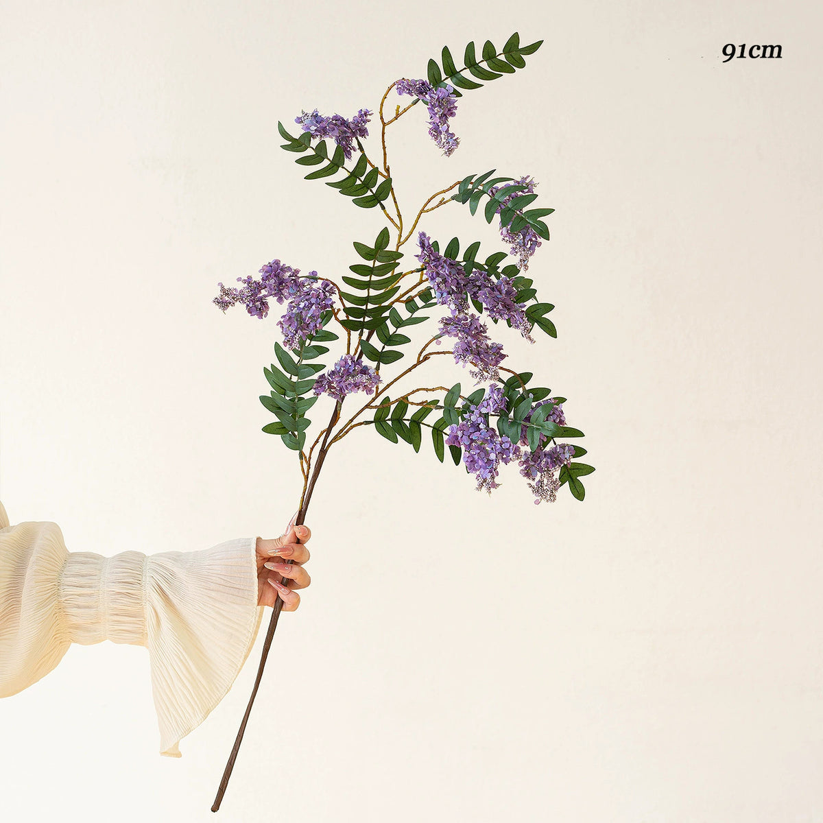 Künstlicher Fliederzweig 91 cm, Langstieliger Flieder Täuschend Echt, Hochwertige Kunstblume für hohe Vasen, Hochzeit, Event & Raumdeko