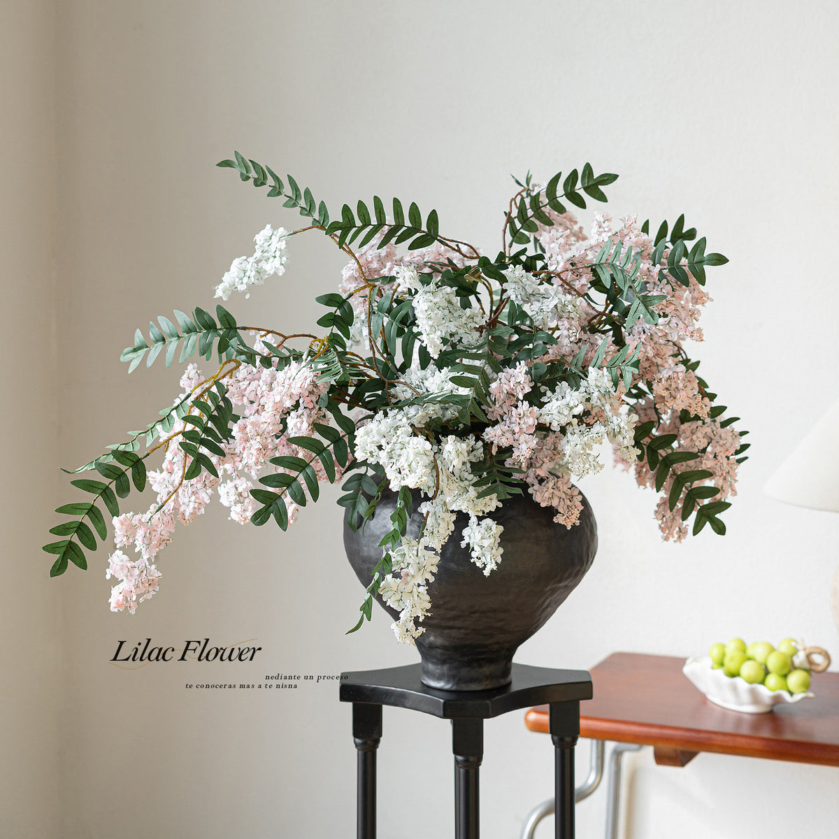 Künstlicher Fliederzweig 91 cm, Langstieliger Flieder Täuschend Echt, Hochwertige Kunstblume für hohe Vasen, Hochzeit, Event & Raumdeko
