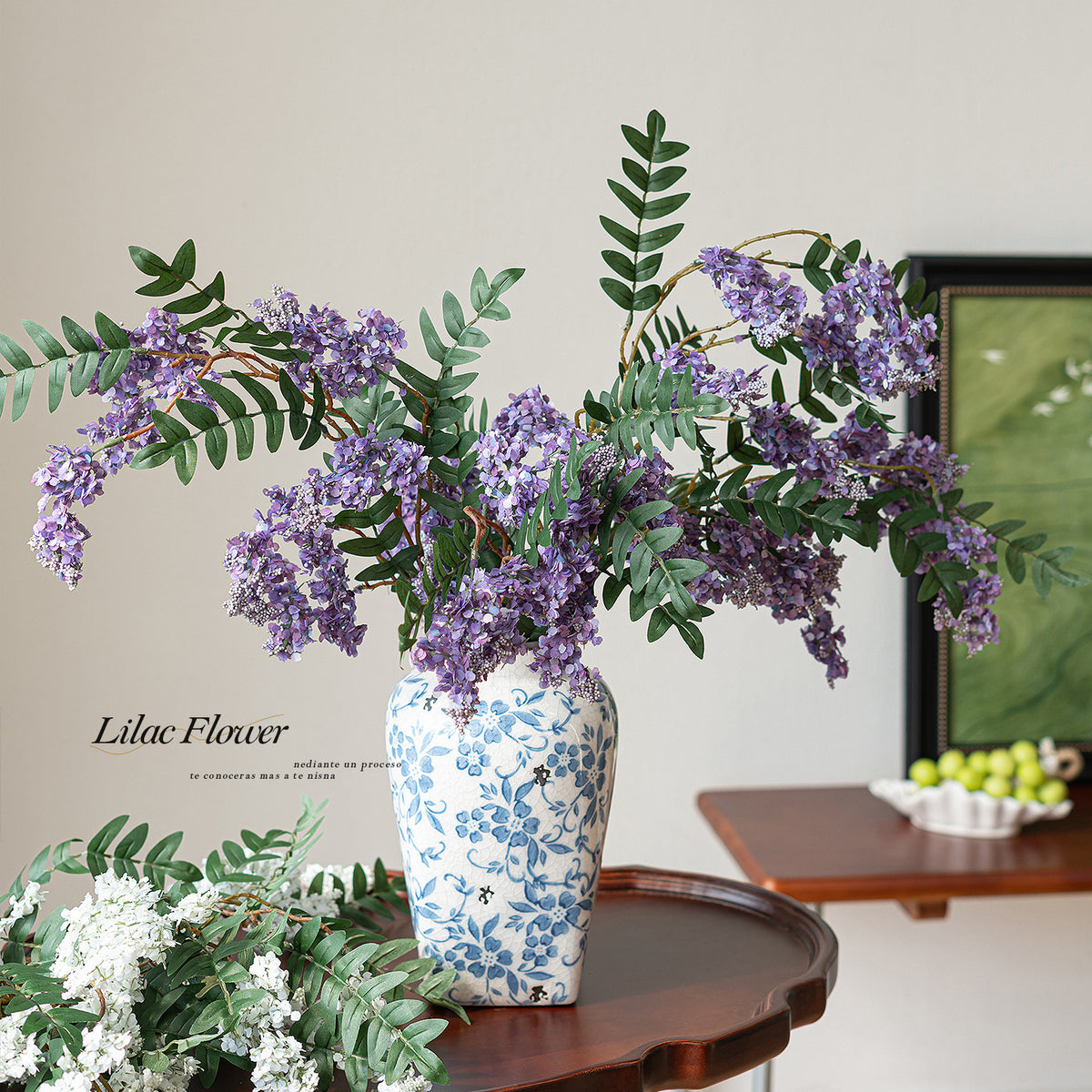 Künstlicher Fliederzweig 91 cm, Langstieliger Flieder Täuschend Echt, Hochwertige Kunstblume für hohe Vasen, Hochzeit, Event & Raumdeko