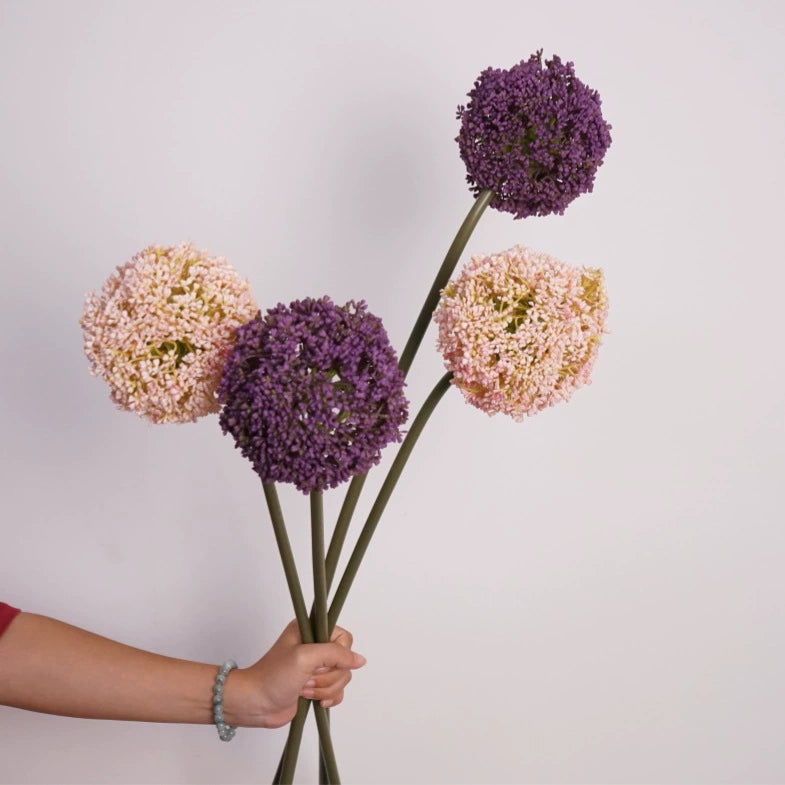 Zierlauch künstlich 75cm, Allium Kunstblume täuschend echt, Dekozweig für Vase, Hochzeit & Gastronomie, hochwertige Alliumkugel