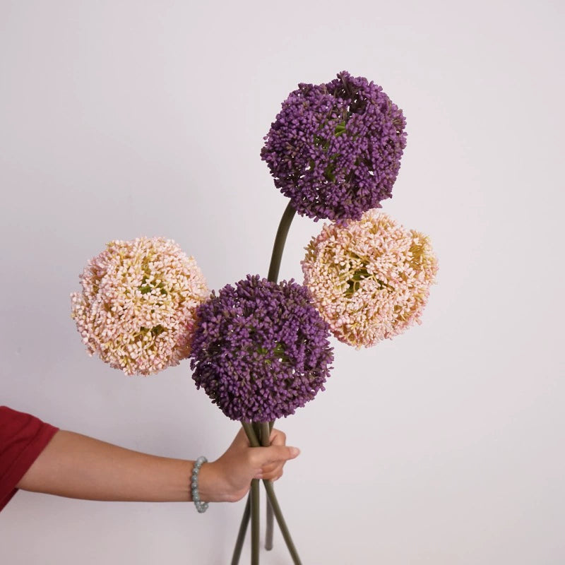 Zierlauch künstlich 75cm, Allium Kunstblume täuschend echt, Dekozweig für Vase, Hochzeit & Gastronomie, hochwertige Alliumkugel