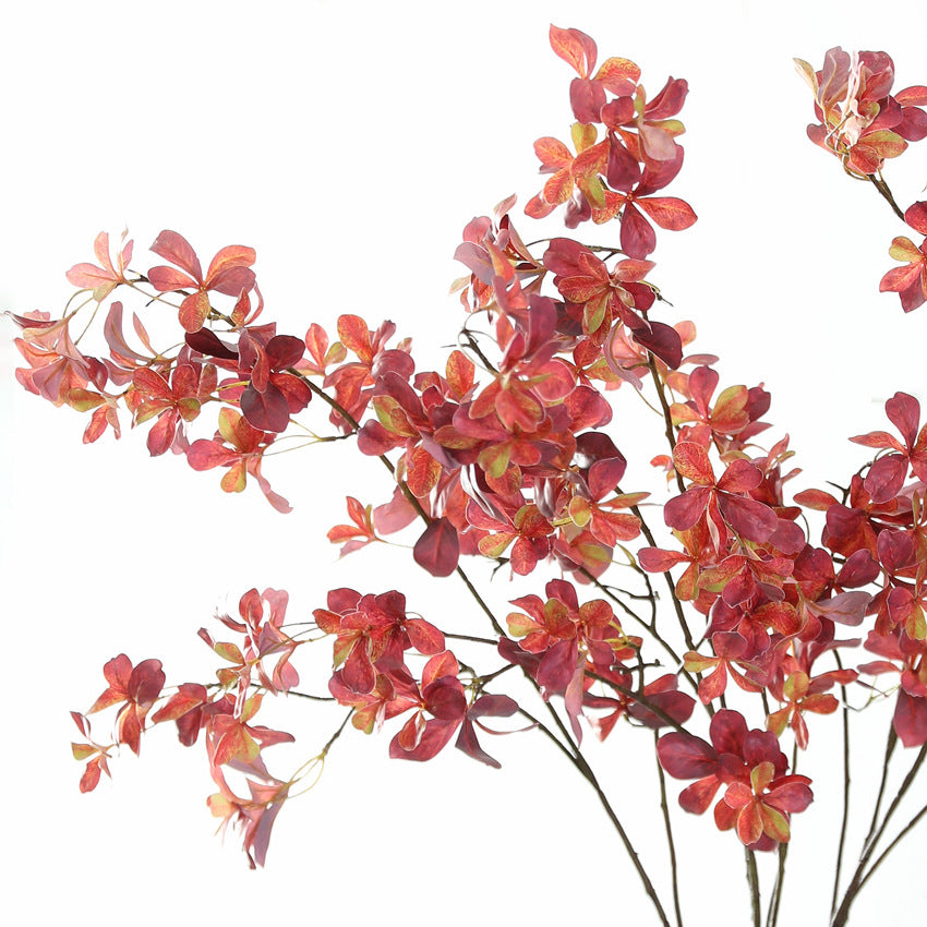 Künstlicher Lavendelheide Zweig 110 cm, Täuschend Echte Pieris Japonica Kunstblume in Rot/Gelb, für Vase, Hochzeit, Wohnkultur, Grabschmuck