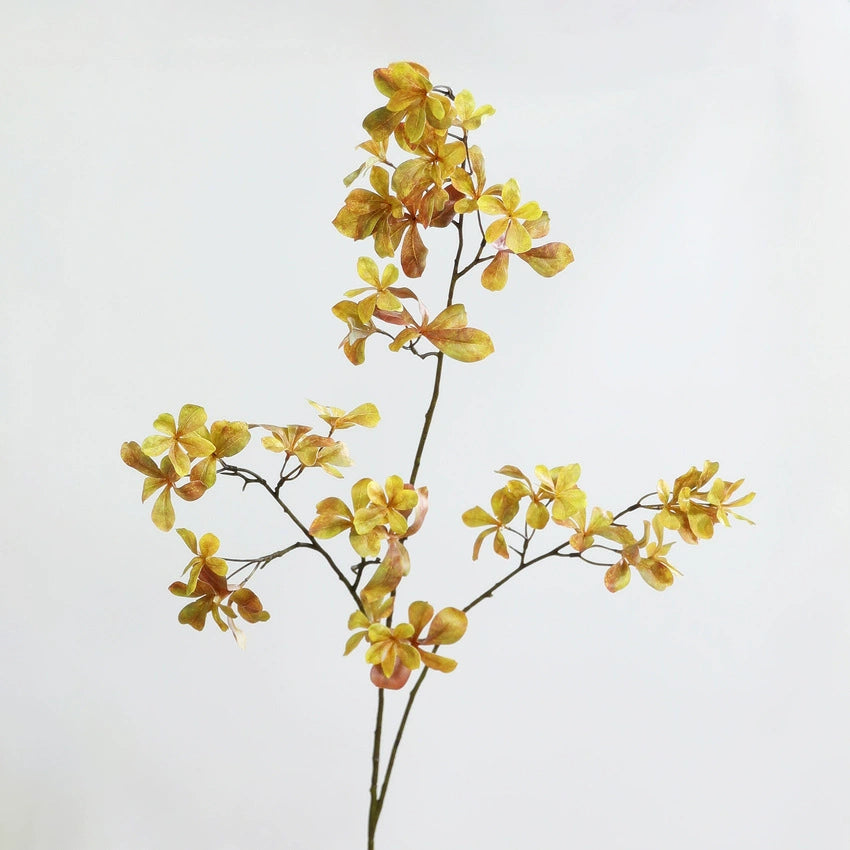 Künstlicher Lavendelheide Zweig 110 cm, Täuschend Echte Pieris Japonica Kunstblume in Rot/Gelb, für Vase, Hochzeit, Wohnkultur, Grabschmuck