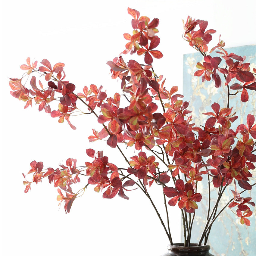Künstlicher Lavendelheide Zweig 110 cm, Täuschend Echte Pieris Japonica Kunstblume in Rot/Gelb, für Vase, Hochzeit, Wohnkultur, Grabschmuck