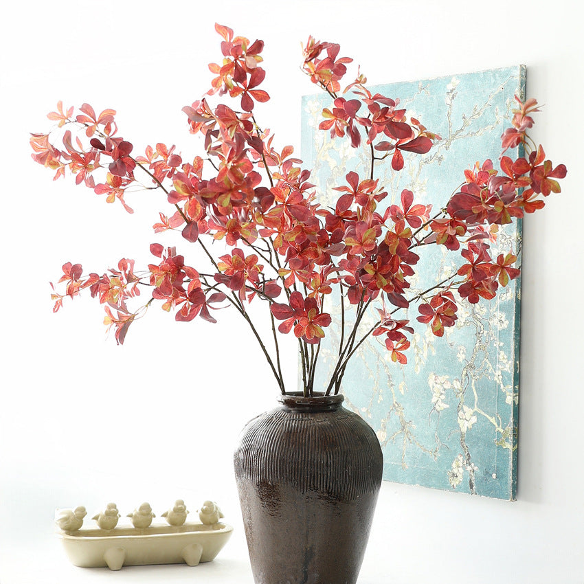 Künstlicher Lavendelheide Zweig 110 cm, Täuschend Echte Pieris Japonica Kunstblume in Rot/Gelb, für Vase, Hochzeit, Wohnkultur, Grabschmuck
