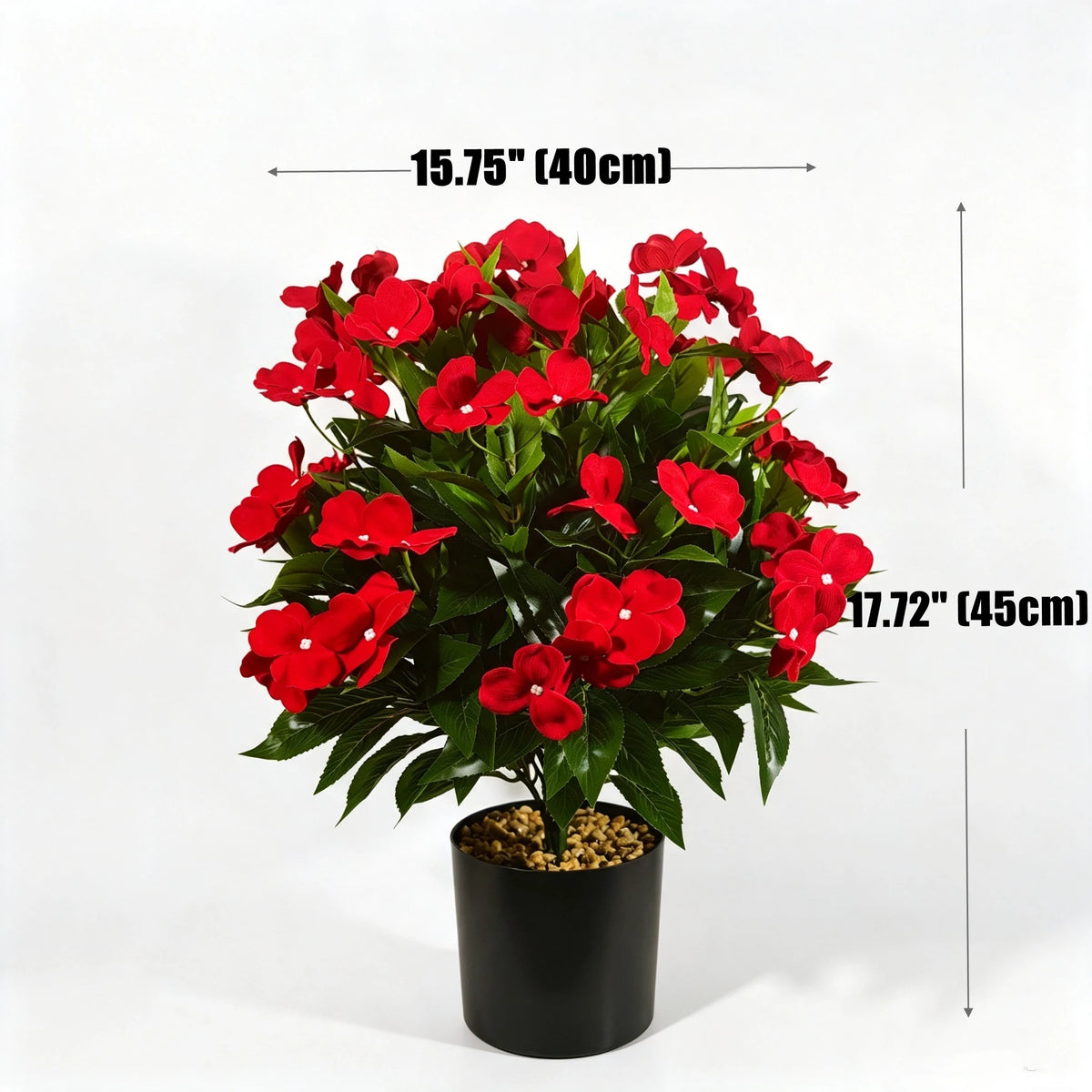 2er Set 43cm Künstliche Rote Impatiens Seidenblumen, UV-beständige Topfpflanzen für Hochzeiten, Garten, Balkon, ohne Montage