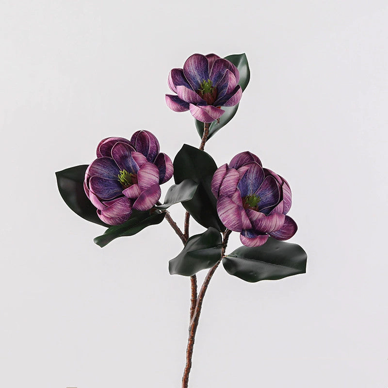 Künstliche Magnolie 70 cm, 3 große Blüten, Realistischer Dekozweig aus EVA-Schaum für Vase, Hochzeit & Gastronomie, in 5 Farben