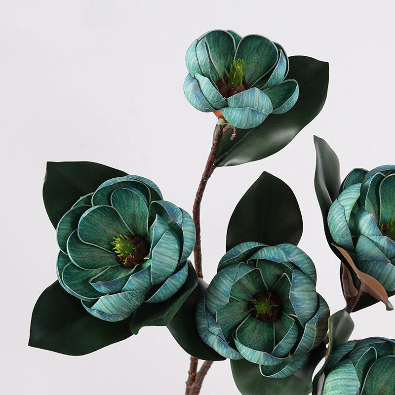 Künstliche Magnolie 70 cm, 3 große Blüten, Realistischer Dekozweig aus EVA-Schaum für Vase, Hochzeit & Gastronomie, in 5 Farben