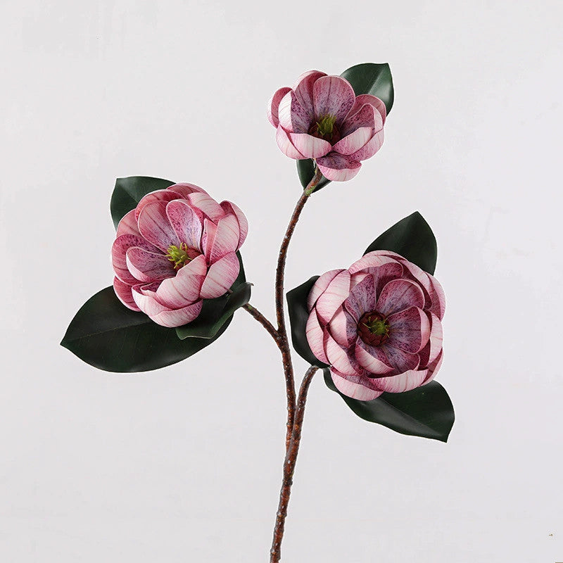 Künstliche Magnolie 70 cm, 3 große Blüten, Realistischer Dekozweig aus EVA-Schaum für Vase, Hochzeit & Gastronomie, in 5 Farben