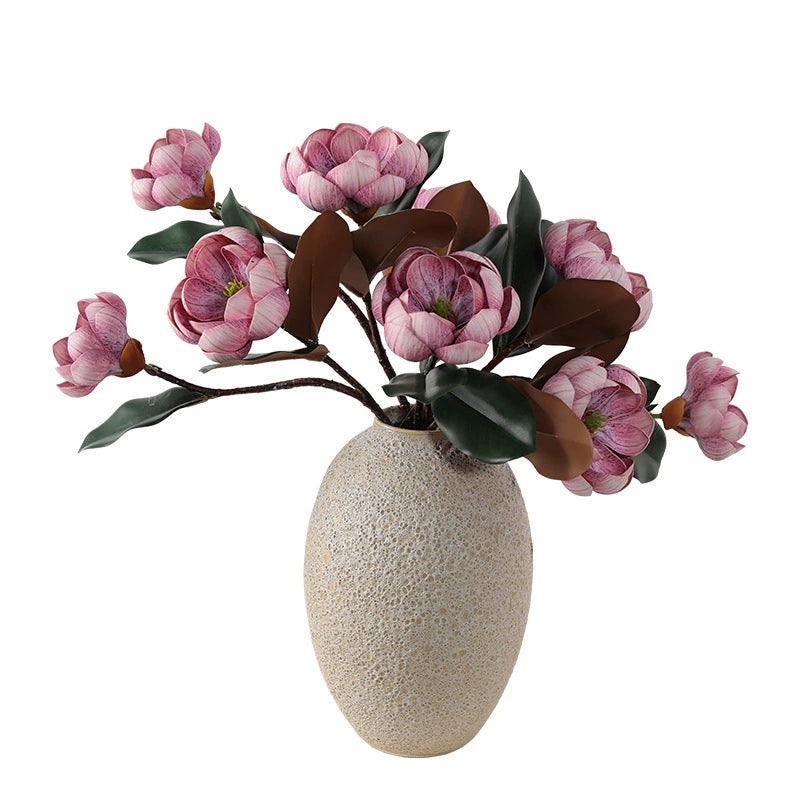 Künstliche Magnolie 70 cm, 3 große Blüten, Realistischer Dekozweig aus EVA-Schaum für Vase, Hochzeit & Gastronomie, in 5 Farben