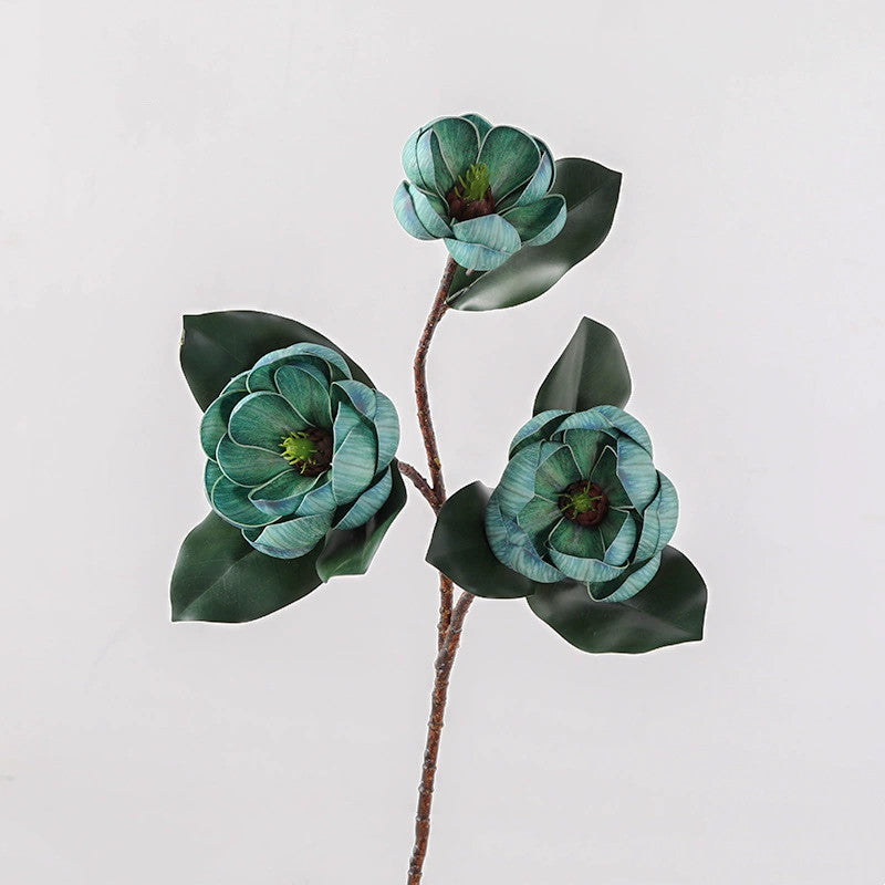 Künstliche Magnolie 70 cm, 3 große Blüten, Realistischer Dekozweig aus EVA-Schaum für Vase, Hochzeit & Gastronomie, in 5 Farben