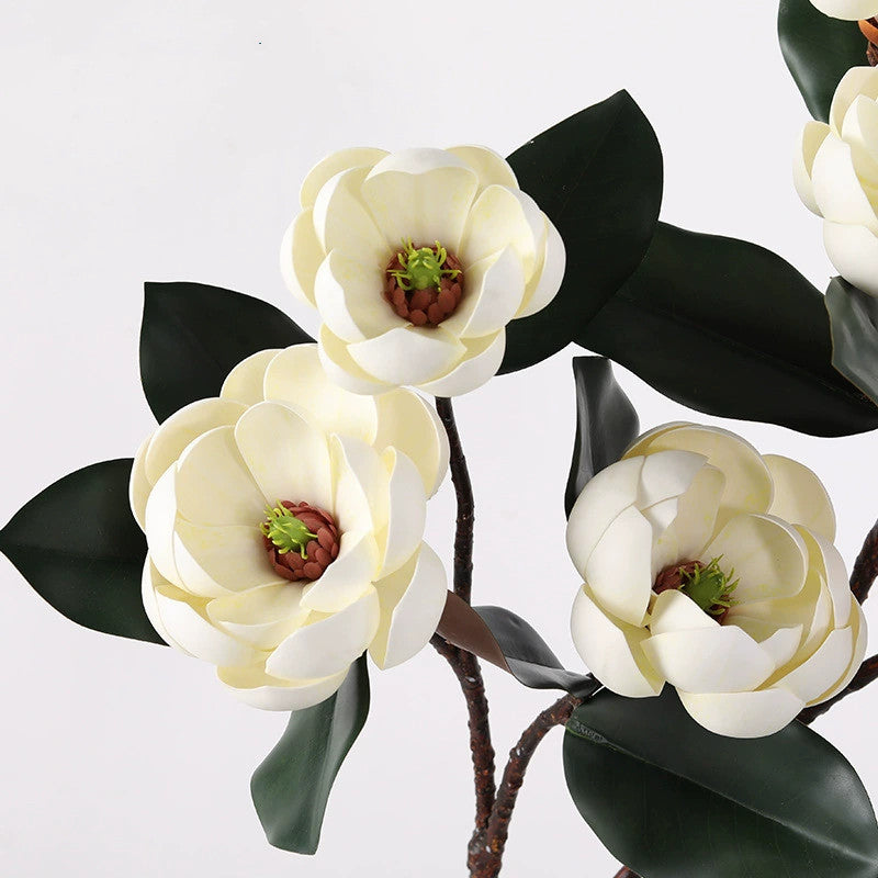 Künstliche Magnolie 70 cm, 3 große Blüten, Realistischer Dekozweig aus EVA-Schaum für Vase, Hochzeit & Gastronomie, in 5 Farben