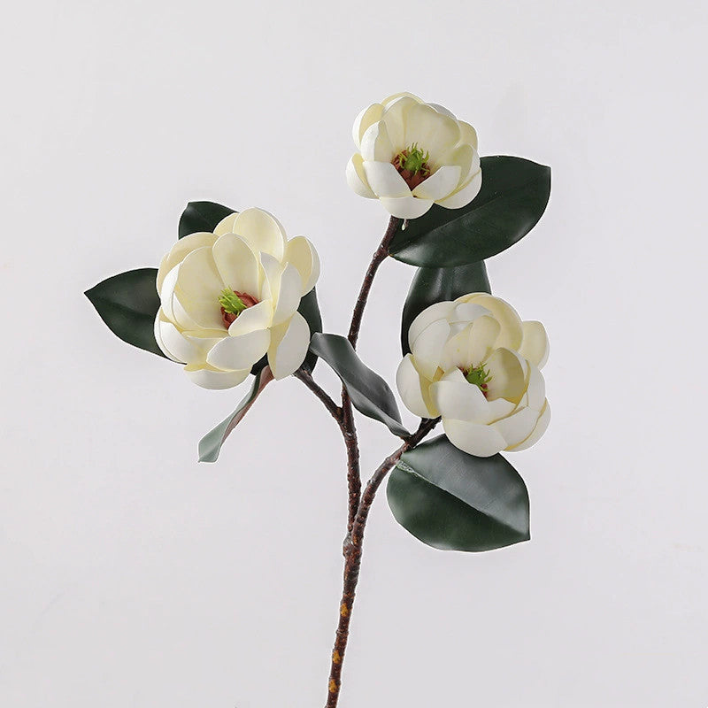 Künstliche Magnolie 70 cm, 3 große Blüten, Realistischer Dekozweig aus EVA-Schaum für Vase, Hochzeit & Gastronomie, in 5 Farben