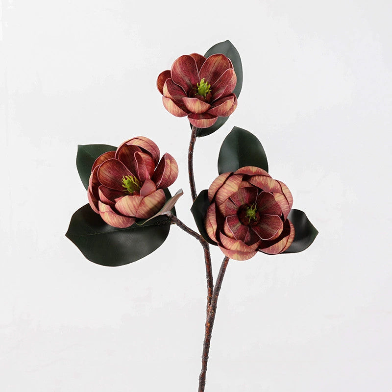 Künstliche Magnolie 70 cm, 3 große Blüten, Realistischer Dekozweig aus EVA-Schaum für Vase, Hochzeit & Gastronomie, in 5 Farben