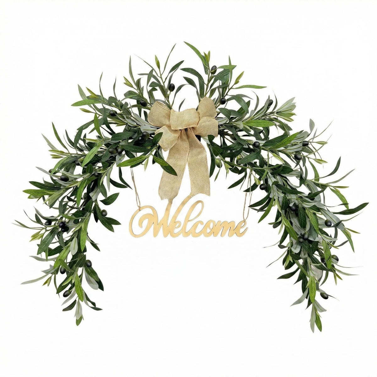 Künstlicher Olivenkranz 80 cm, Täuschend Echte Olivenzweig Girlande für Wand, Tür & Kamin, Mediterrane Deko für Hochzeit & Zuhause, Ganzjährig