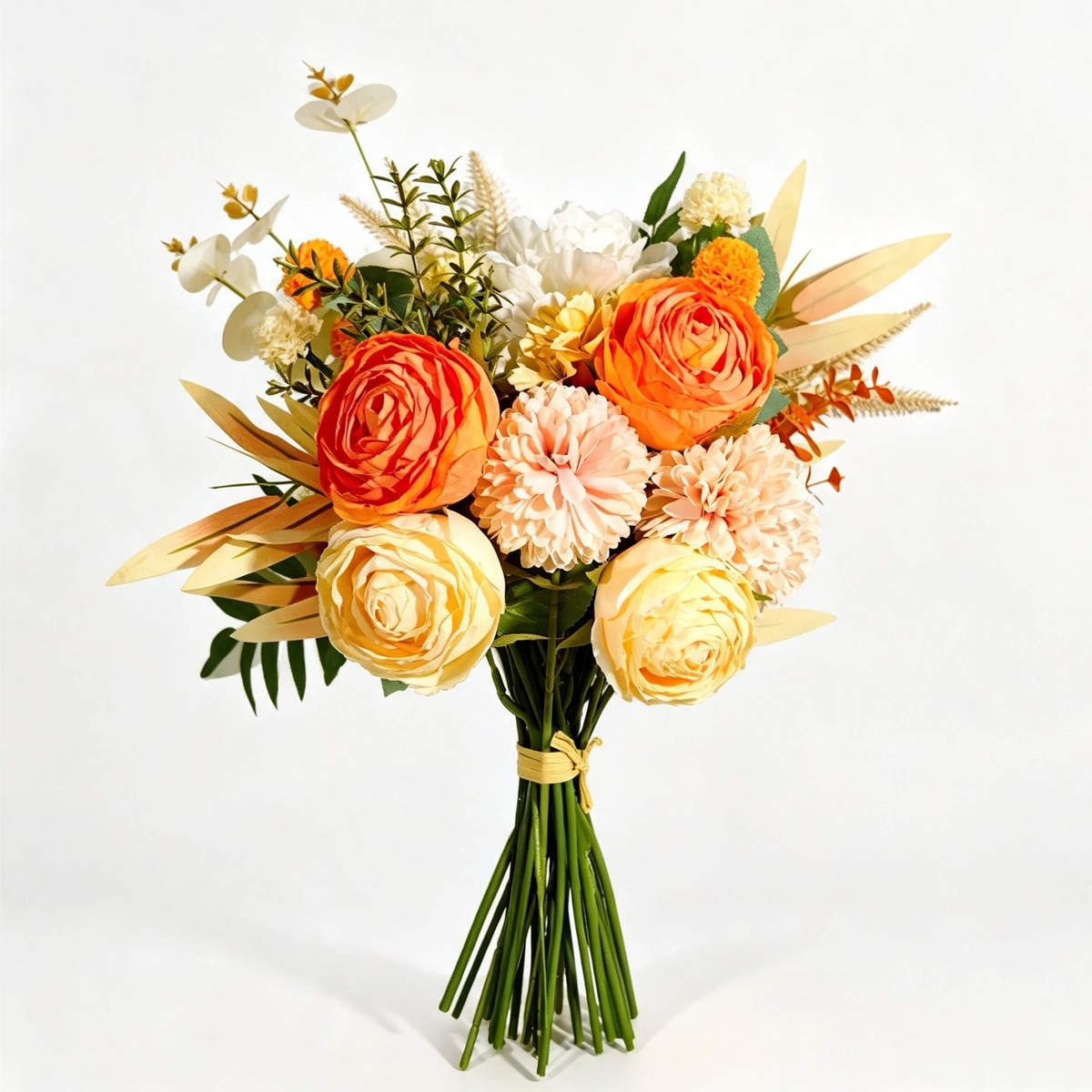 Kunstblumenstrauß Herbst 40cm, Täuschend Echte Pfingstrosen & Chrysanthemen, Hochwertige Seidenblumen für Herbstdeko, Vase, Hochzeit, Gastronomie