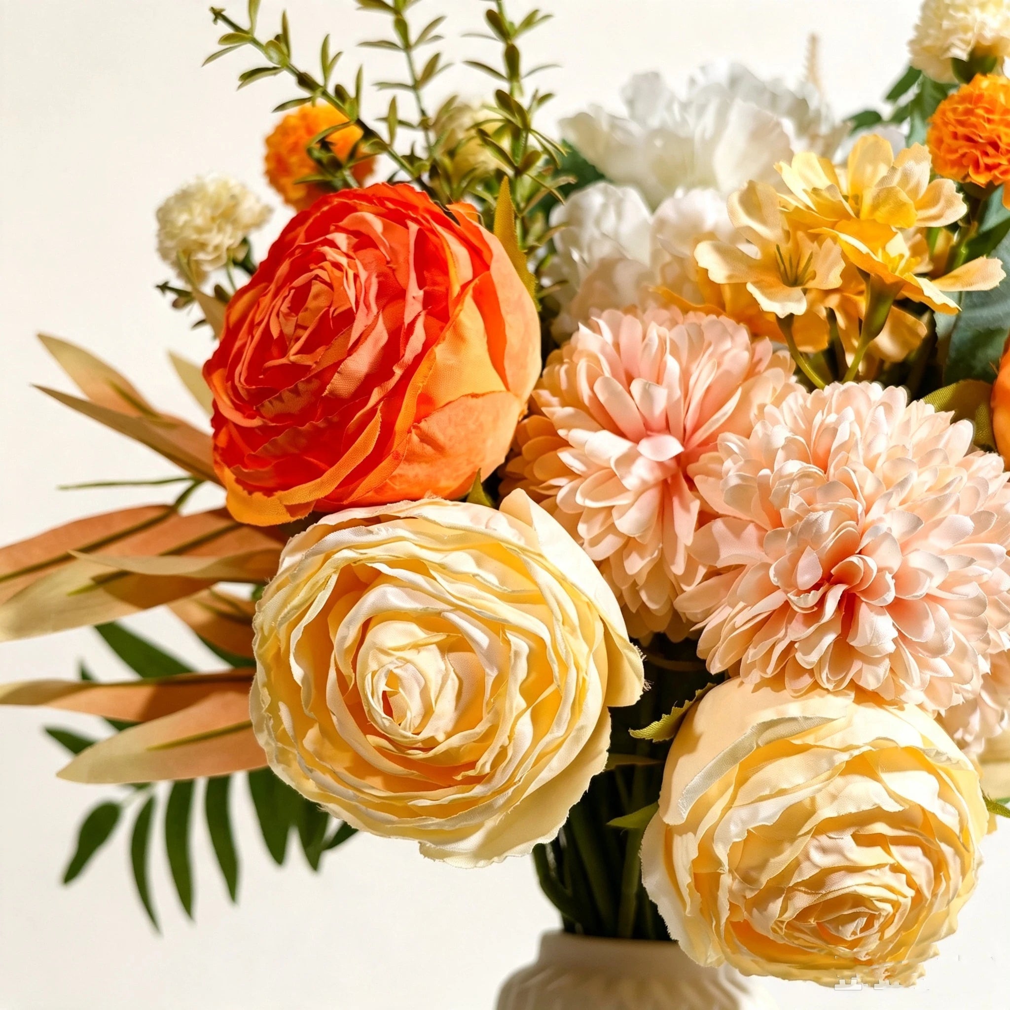 Kunstblumenstrauß Herbst 40cm, Täuschend Echte Pfingstrosen & Chrysanthemen, Hochwertige Seidenblumen für Herbstdeko, Vase, Hochzeit, Gastronomie