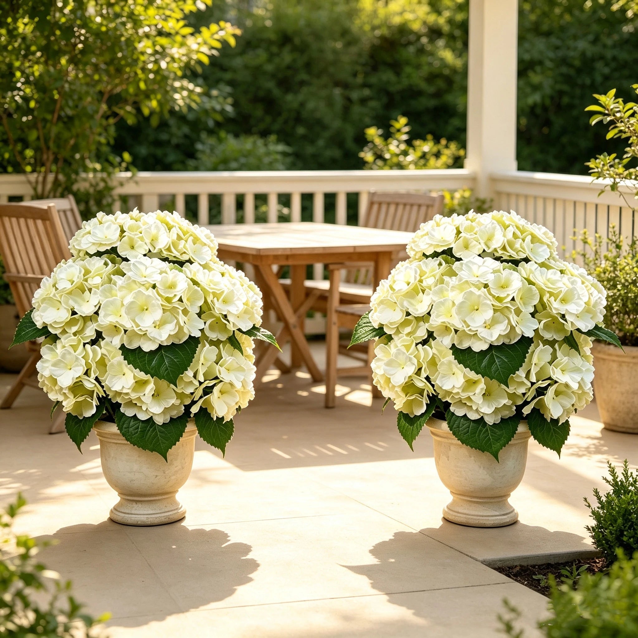 Künstliche Hortensien im 2er Set, 55cm Große Hortensienbüsche, UV-beständig & Täuschend Echt, Kunstblumen im Topf für Außen, Balkon, Hochzeit & Gewerbe