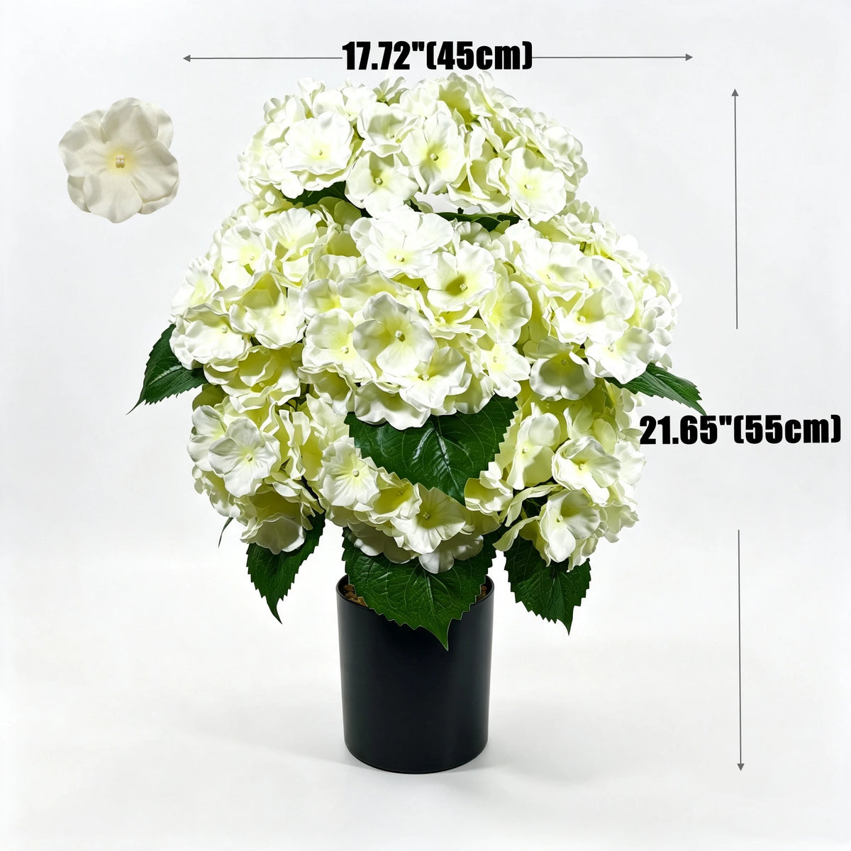 Künstliche Hortensien im 2er Set, 55cm Große Hortensienbüsche, UV-beständig & Täuschend Echt, Kunstblumen im Topf für Außen, Balkon, Hochzeit & Gewerbe