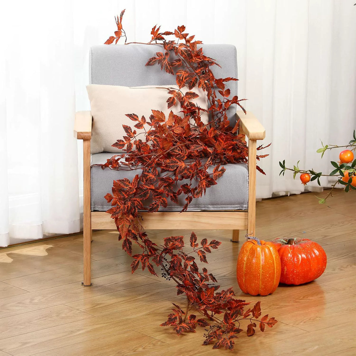 Künstliche Ahorngirlande 180 cm, Täuschend Echte Herbstblätter-Ranke, Langlebige Herbstdeko für Zuhause, Hochzeit & Gastronomie